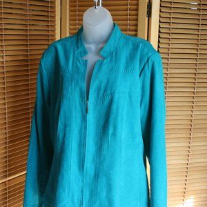 Studio Works Faux Suede Lined Teal Jacket Size 18